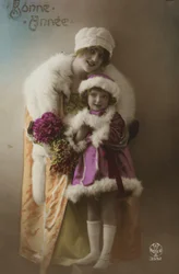 Tarjeta de Año Nuevo con madre e hija